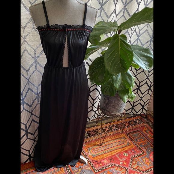 Slip dress black with red - vintage - Picture 1 of 7